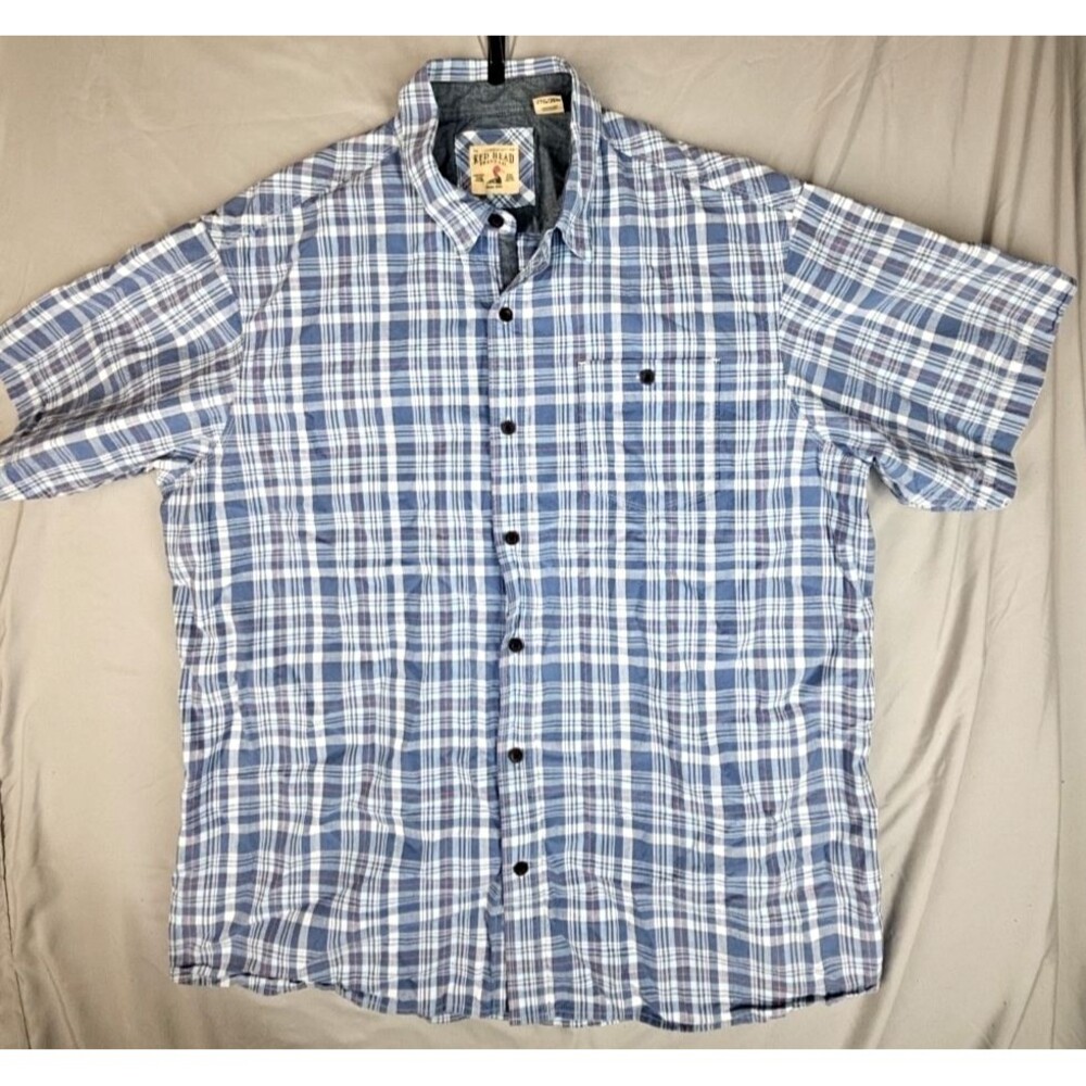 RedHead Plaid Button Down Shirt Men’s 2XL Blue Short Sleeve Cotton
